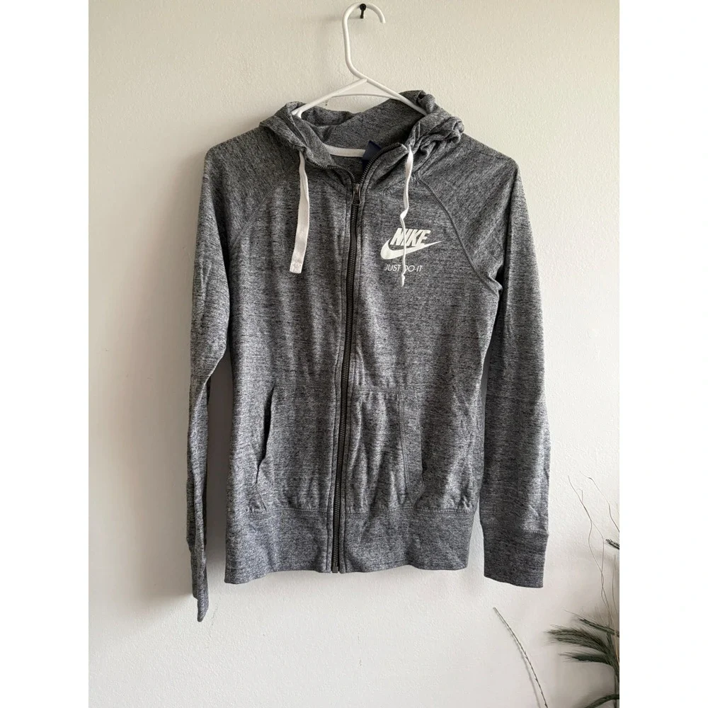 Nike‎ Womens Gym Vintage Full Zip Hoodie Heather Gray XS Just Do It Logo